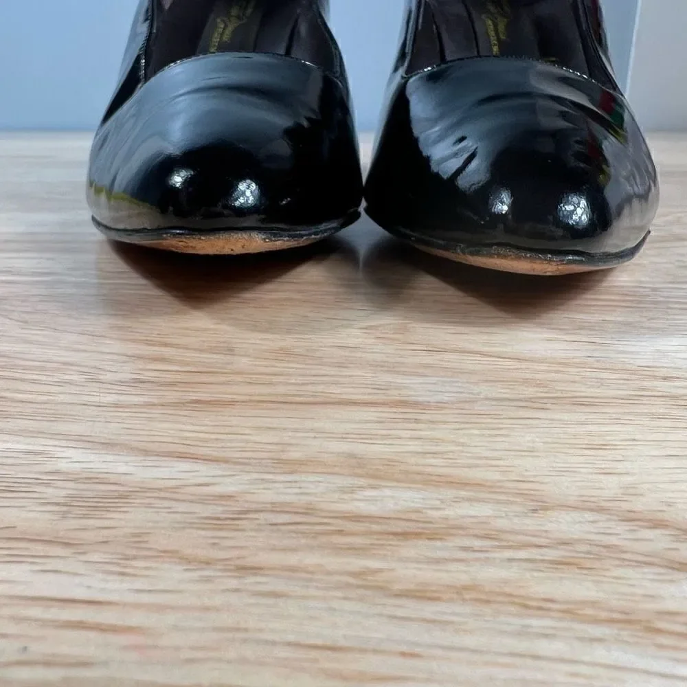 Sesto Meucci Vintage Patent Leather Pumps, Solid Black 3” Heels Women’s 5.5 B